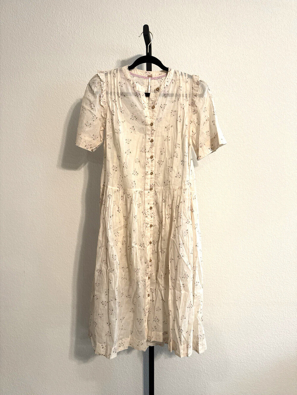 NWT Free People Floral Short Sleeve 100% Cotton Cottagecore Button Up Ivory - SM